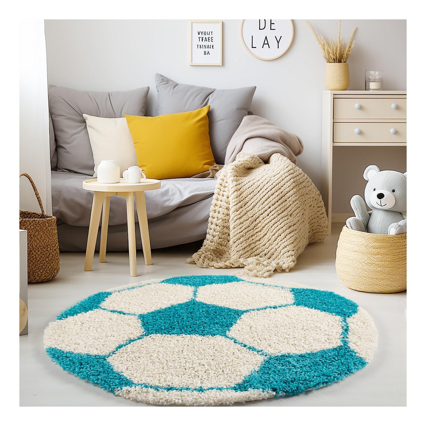 Kinderteppich MATREI, mit Fußball-Motiv, Türkis, Ø 100 cm
