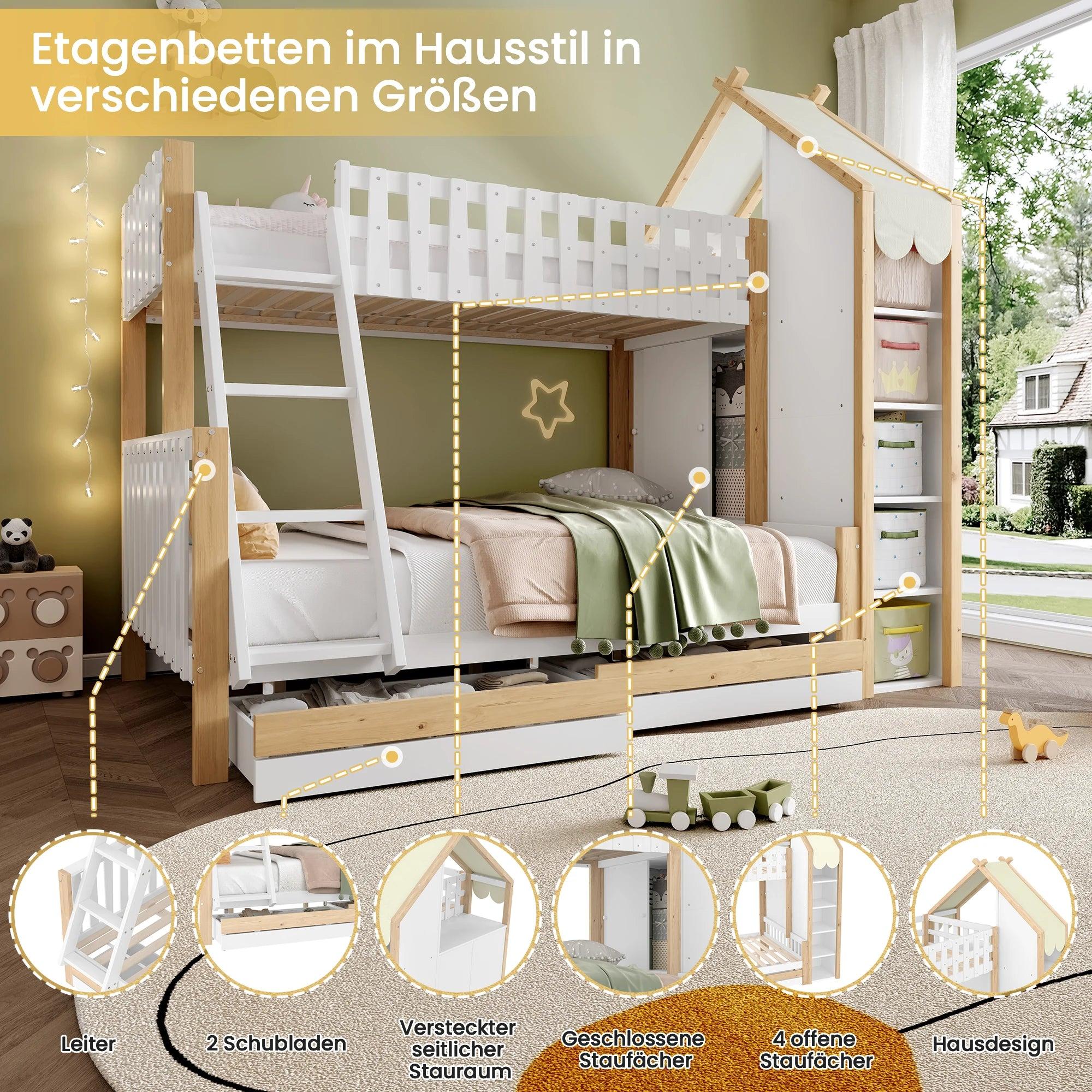 Etagenbett - Hochbett - Bettbank - Kinderbett - Zweibettsofa - 90x200 cm