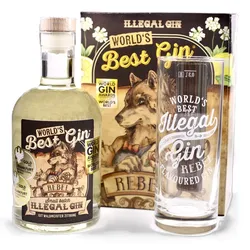 Sack ́s Destille Illegal Gin "Rebel" Geschenkset, Illegal Gin - Rebel 40 % vol 0,5 Liter + Longdrink Glas 300 ml