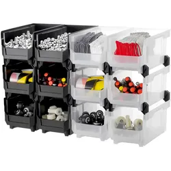 VEVOR Stapelboxen, 377 x 215 x 180 mm (12er-Pack), Sichtlagerboxen, Sichtlagerkasten zum Organisieren & Aufbewahren von Kleinteilen, Bürobedarf & anderem Zubehör, schwarz & transparent