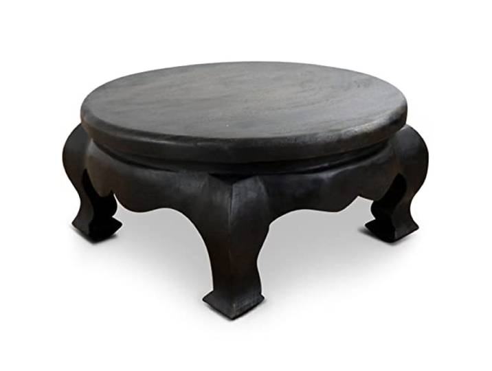 livasia Opiumtisch aus Massivholz – Ø50cm, 24cm hoch – Handgeschnitzter Beistelltisch Holz aus Thailand, Nachhaltig, Robust und Ästhetisch, Setzt Dekorative Akzente als Sofatisch (Schwarz)