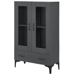 Helloshop26 - Aufbewahrungsschrank/Regal mit Glasfront 115 x 70 x 31 cm dunkelgrau