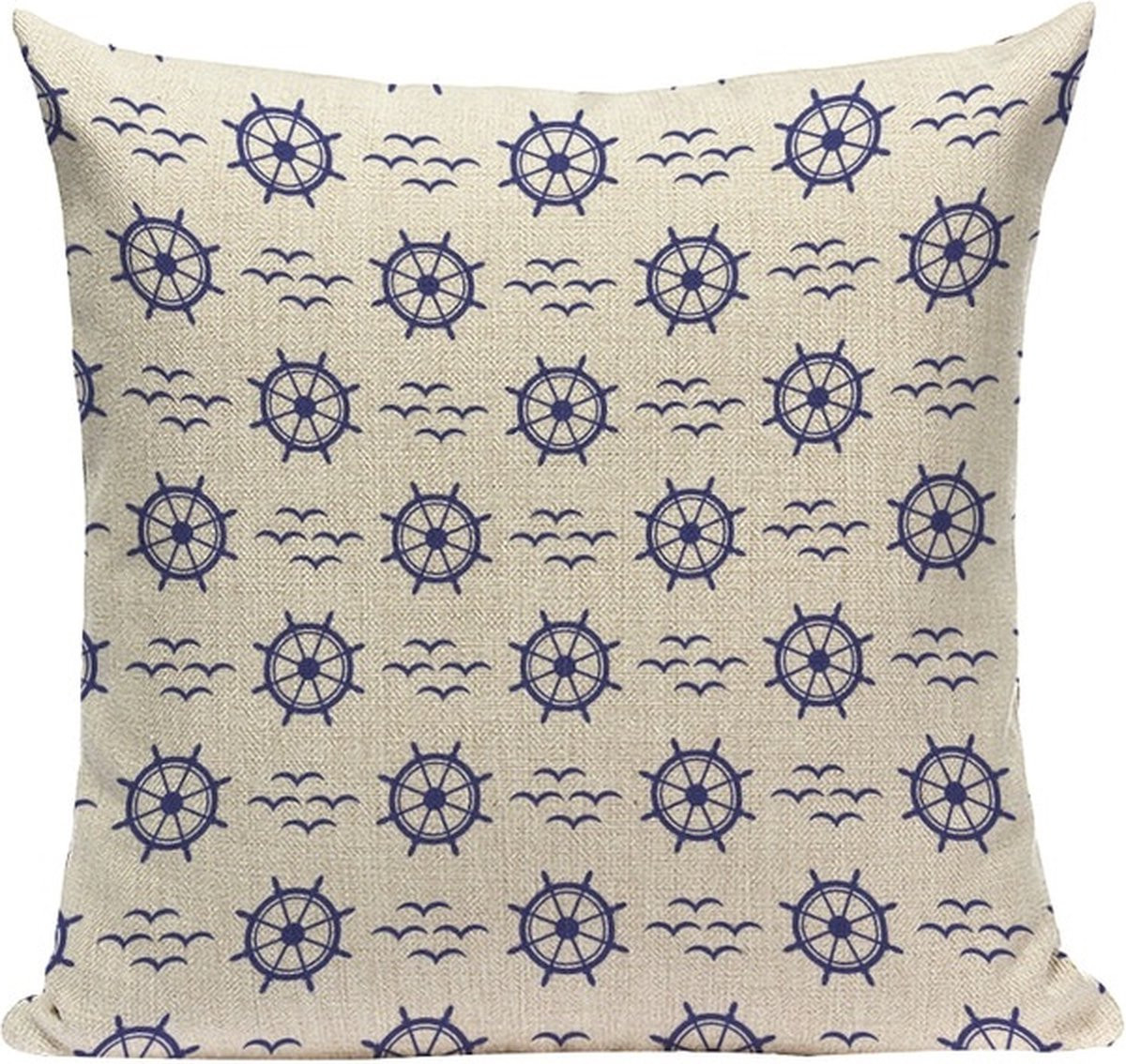Sierkussen Watervogels Royal blauw en Crème - Linnen Bootkussen 45 x 45 cm