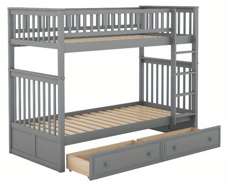 Etagenbett 90x200 cm - Platzsparendes Kinderbett in Grau mit Schubladen