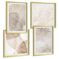 BILDER SET 4er Set - 50x50 cm & 40x60 cm Goldrahmen - Aquarellfarben, Boho-Texturen