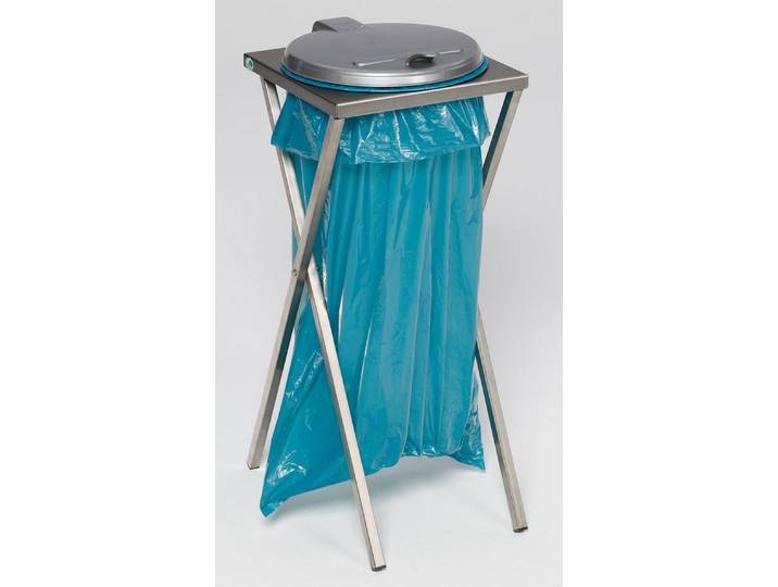 PROREGAL® Mülleimer Scherenständer für 120L Sack 90x40x45 Edelstahl Silber Deckel