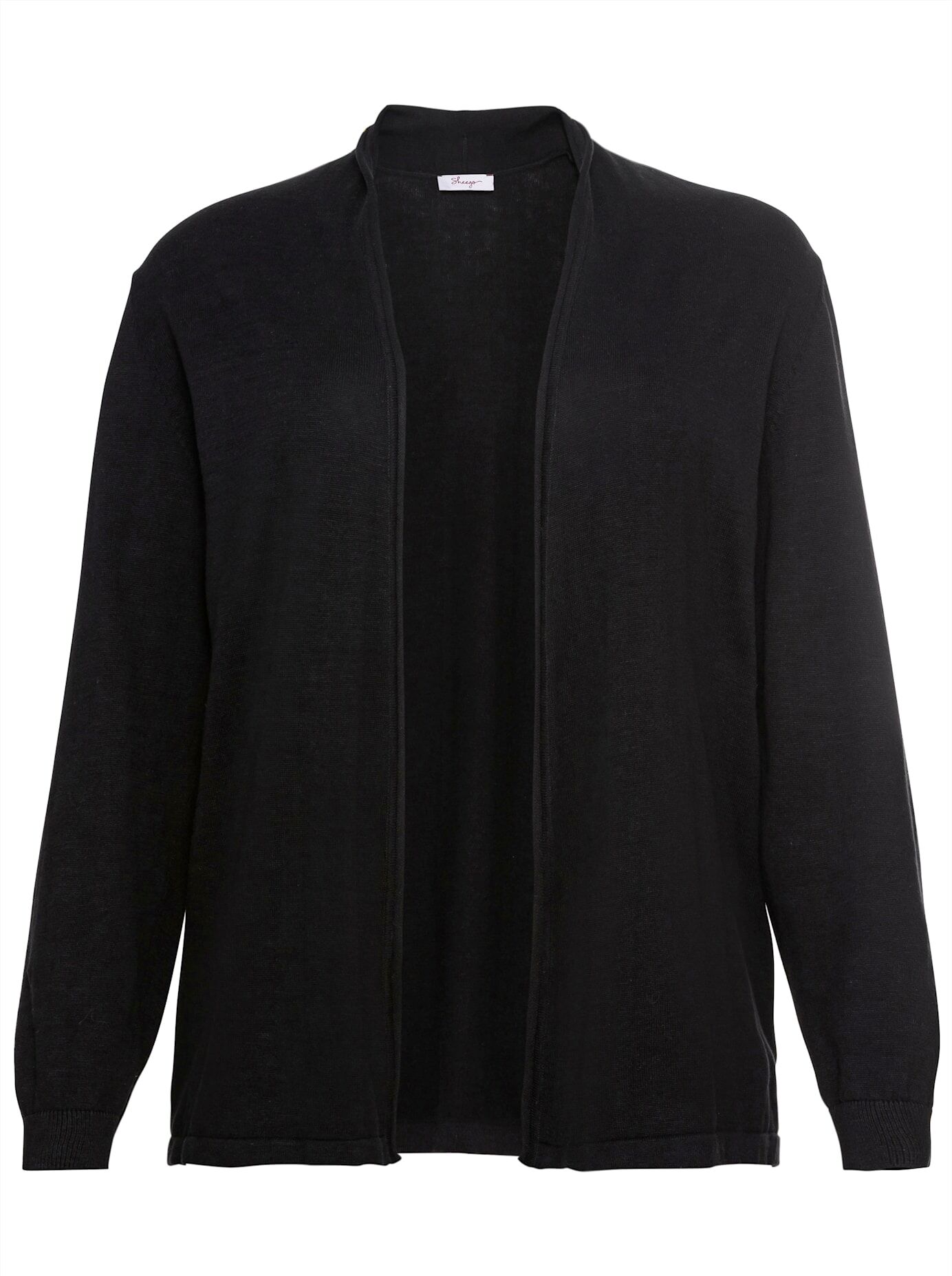 Strickjacke SHEEGO, Damen, Gr. 44/46, schwarz, 100% Baumwolle, unifarben, Strickjacken Strickjacke schwarz 44/46