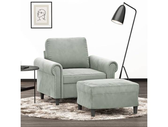 HEFZGDB Sessel mit Hocker Hellgrau 60 cm Samt strapazierfähig bequem gepolstert Sitzgelegenheit Entspannen modernes Design Robustes Gestell Metall Fußhocker vielseitig kompakt