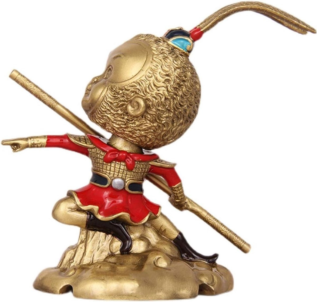 Handgemaakt koperen Boeddha beeld Monkey King bureau decoratie 10 x 9 cm