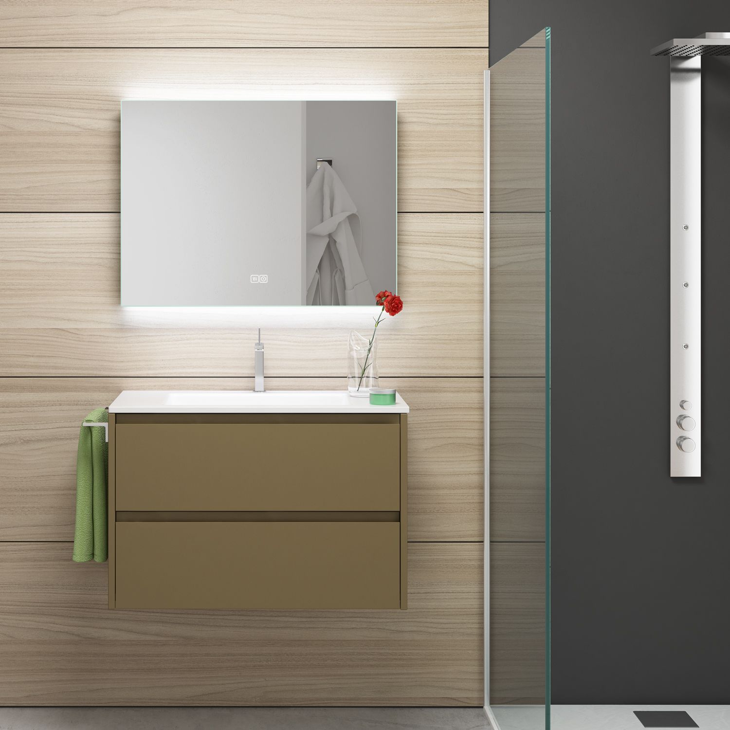 Megabad Profi Collection Living Badspiegel 160 x 80 cm mit LED-Hintergrundbeleuchtung, Dimmer und Spiegelheizung