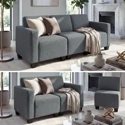 Modular 3-Sitzer Sofa Couch Moncalieri, Stoff/Textil ~ grau