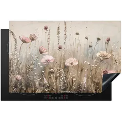 HERDABDECKPLATTE Blumen - Beige - Trockenblumen Induktionsschutz 81.6x52.7 cm