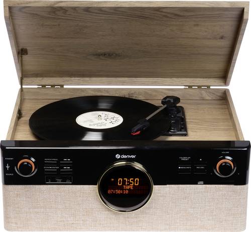 Denver MRD-180 Retro Stereoanlage DAB+, Bluetooth, CD, Kassette, Plattenspieler, Schwarz, Holz