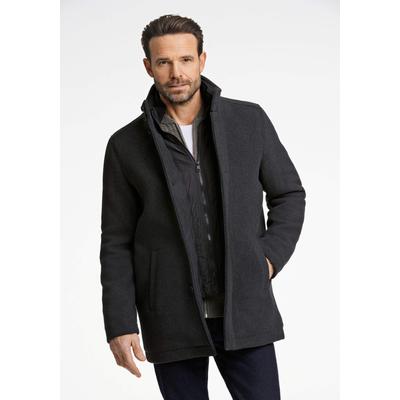 Kurzmantel BISON "Mantel Comfort Fit", Herren, Gr. L, grau (charcoal mel), Obermaterial: 60% Wolle, 40% Polyester. Füllung: 100% Polyester, Mäntel Kurzmantel