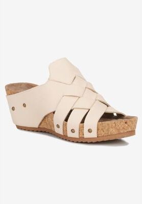 Women's Tatum Wedge Sandal by Ros Hommerson in Vanilla Tumbled Leather (Size 7 M)