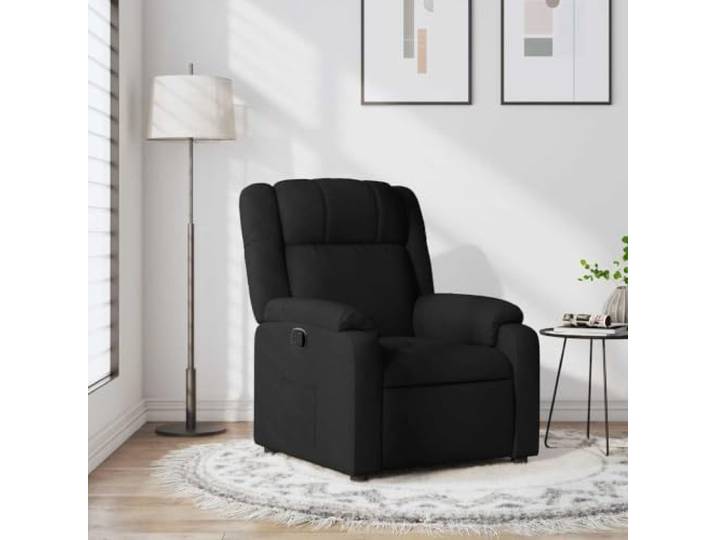 WHOPBXGAD Stoff manuelle Liegefunktion 135 Grad Relaxsessel Schwarz Relaxsessel schwarzer Stoff mit manueller Liegefunktion bis 135 Grad, Seitentasche und stabilem Holz-Metall-Rahmen, belastbar