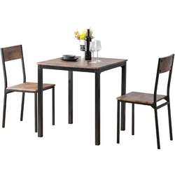 Merax Sitzgruppe, Esszimmergruppe Esstisch mit 2 Stühlen, für Balkon & Esszimmer & Wohnzimmer, Vintagebraun