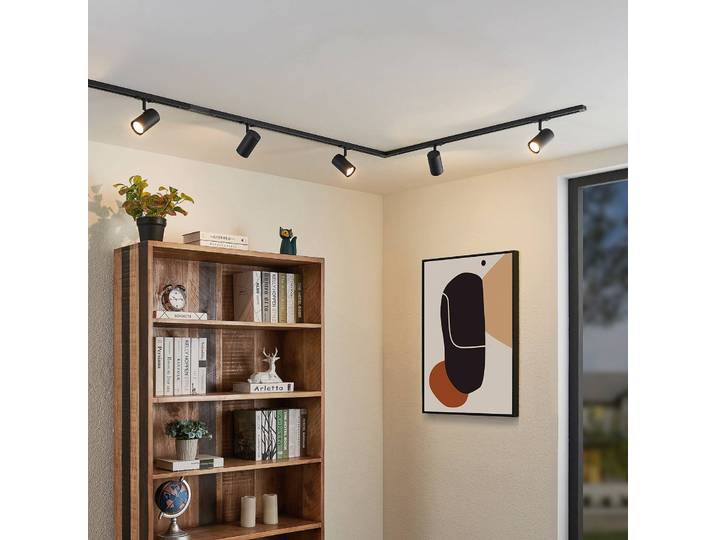 Lindby 1-Phasen-Schienensystem Linaro, GU10, 5-flg., schwarz Linaro Lindby, dimmbar, schwarz, für Flurbereich, Aluminium, Modern