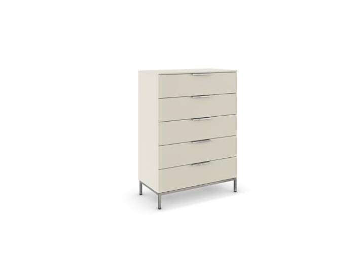 Rauch Möbel Flipp, Kommode, Farbe Beige, Breite 80 cm Sideboard, 5 Schubladen, Soft-Close, Griffe, Metallkufe Chrom, für Schlafzimmer, Gästezimmer, Wohnzimmer