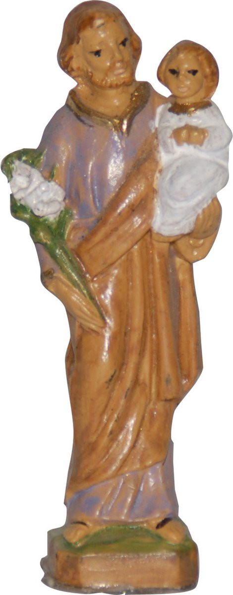 Religieus Jozef beeldje met Jezus op de arm, 7 cm, polystone
