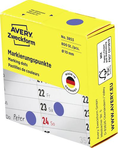 Avery-Zweckform 3853 Markierungspunkte Etiketten Ø 10mm Blau 800 St. Permanent haftend Papier