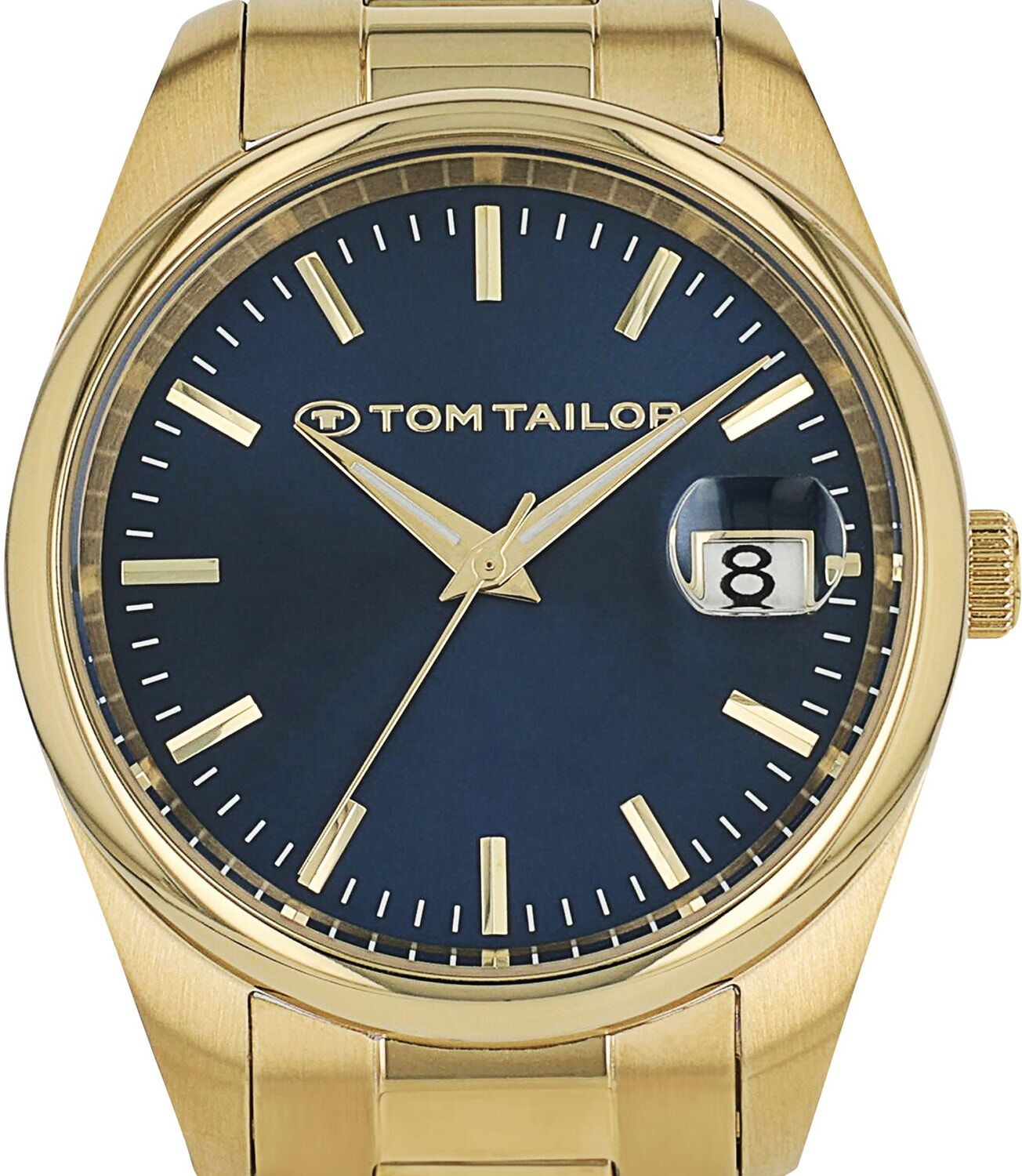 Quarzuhr TOM TAILOR, gold (goldfarben, blau), Armbanduhren, Herren, goldfarben, Quarzuhr, Armbanduhr, Herrenuhr, Edelstahlarmband, analog, Jahr, Monat