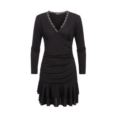 A-Linien-Kleid CLOUD 5IVE "CLOUD 5IVE Long Sleeve Dress with lace details", Damen, Gr. XS, US-Größen, Langarm, schwarz, 95% Polyester, 5% Elasthan, unifarben, normal, Kleider