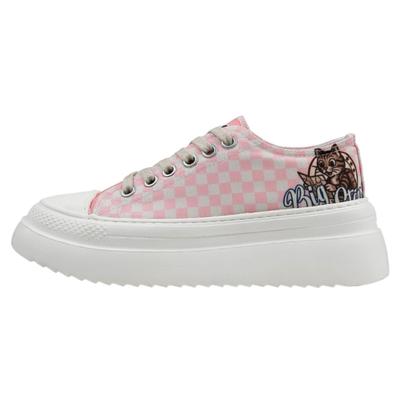 Sneaker DOGO "Freya Low-Top Sneaker Big Steps Cat Damen Sneaker", Damen, Gr. 36, Normalschaft, rosa (weiß), Textil, Schuhe Sneaker, Handgefertigt