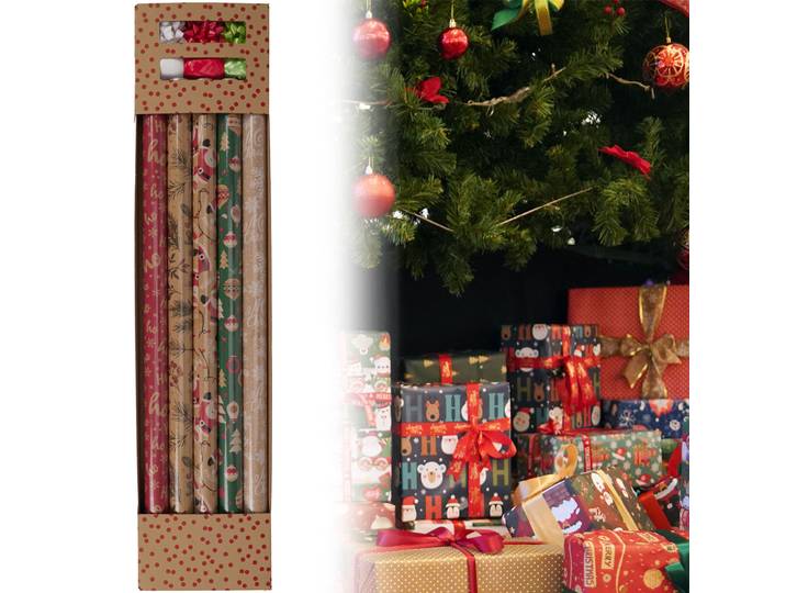 Geschenkpapierrollen inklusive Schleifen und Schleifenbänder, 11-teilig