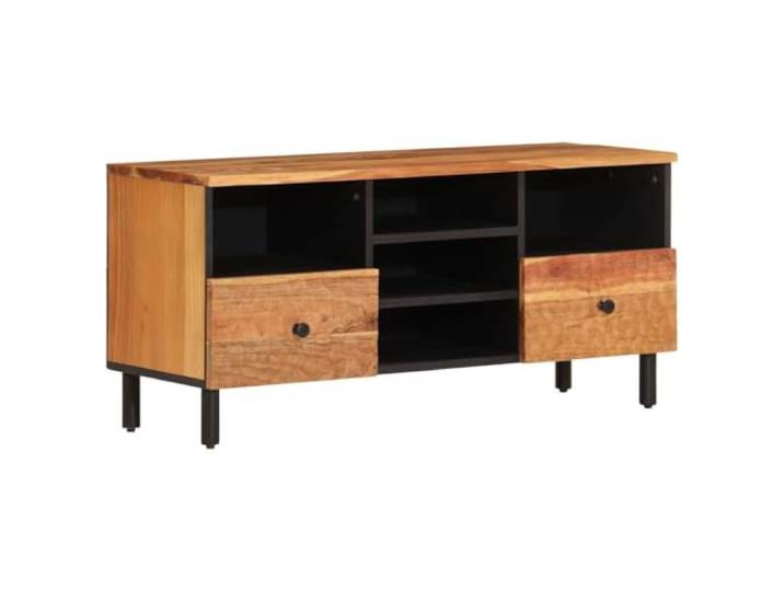 Kaorsrow TV-Schrank Massivholz Akazie Lowboard 100x33x46 cm Fernsehtisch Robustes TV-Möbel aus Akazien-Massivholz mit Fach & stabilen Eisenbeinen für Wohnzimmer und Schlafzimmer.