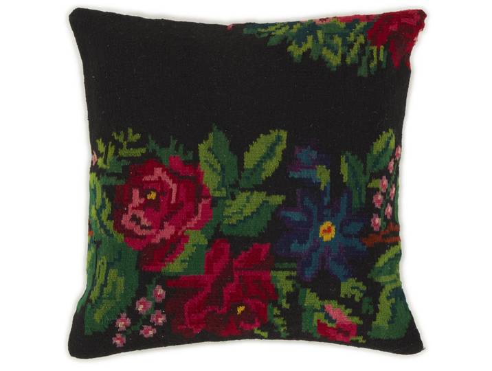 Kelim Rosen Kissen Teppich 66x66 Handgewebt Orientteppich Quadratisch Wolle