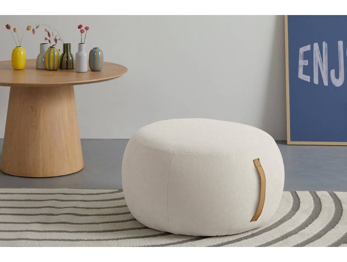 s.Oliver Hocker Finnian, moderner Designhocker mit Lederriemen, softes Design, hochwertig, zum Wohlfühlen in Luxus-Microfaser/Struktur oder in Bouclé