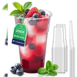 Inoverse 200 stk Trinkbecher, 300ml Plastikbecher, Transparent Einwegbecher 0,3l