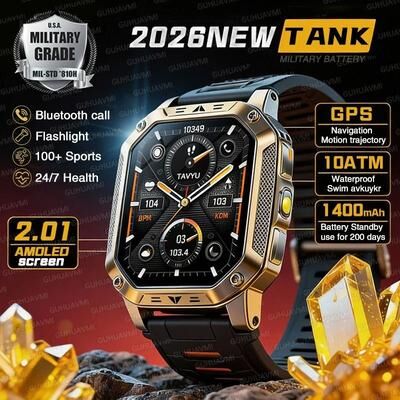 Inspired Finds TANK Military GPS Smartwatch With 1400mAh Battery, AMOLED Display And SOS Calling black Steel 2a