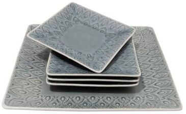 Euro Ceramica Peacock 5-Piece Stoneware Square Serving Platter and Appetizers Plates Set in Grey