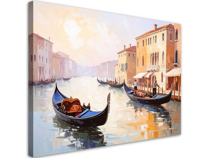 Feeby Leinwandbild Italien Venedig Gondeln Ansicht 90x60cm, Grau, Stadtarchitektur, Rechteckig, 90x60 cm, Bilder & Rahmen, Bilder, Leinwandbilder