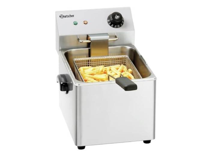 Bartscher Fritteuse SNACK III Elektro-Tischgerät aus Edelstahl, 8 l Beckenvolumen, 5,5 l Korb, für Gastronomie, manuelle Temperaturregelung, silbergrau