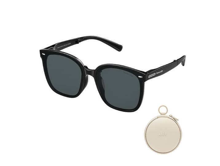 Beneunder FD421 lunettes de soleil pliantes à monture extra-large, verres anti-éblouissement UV400, monture légère couleur blush, adaptées à la conduite et aux voyages, noir