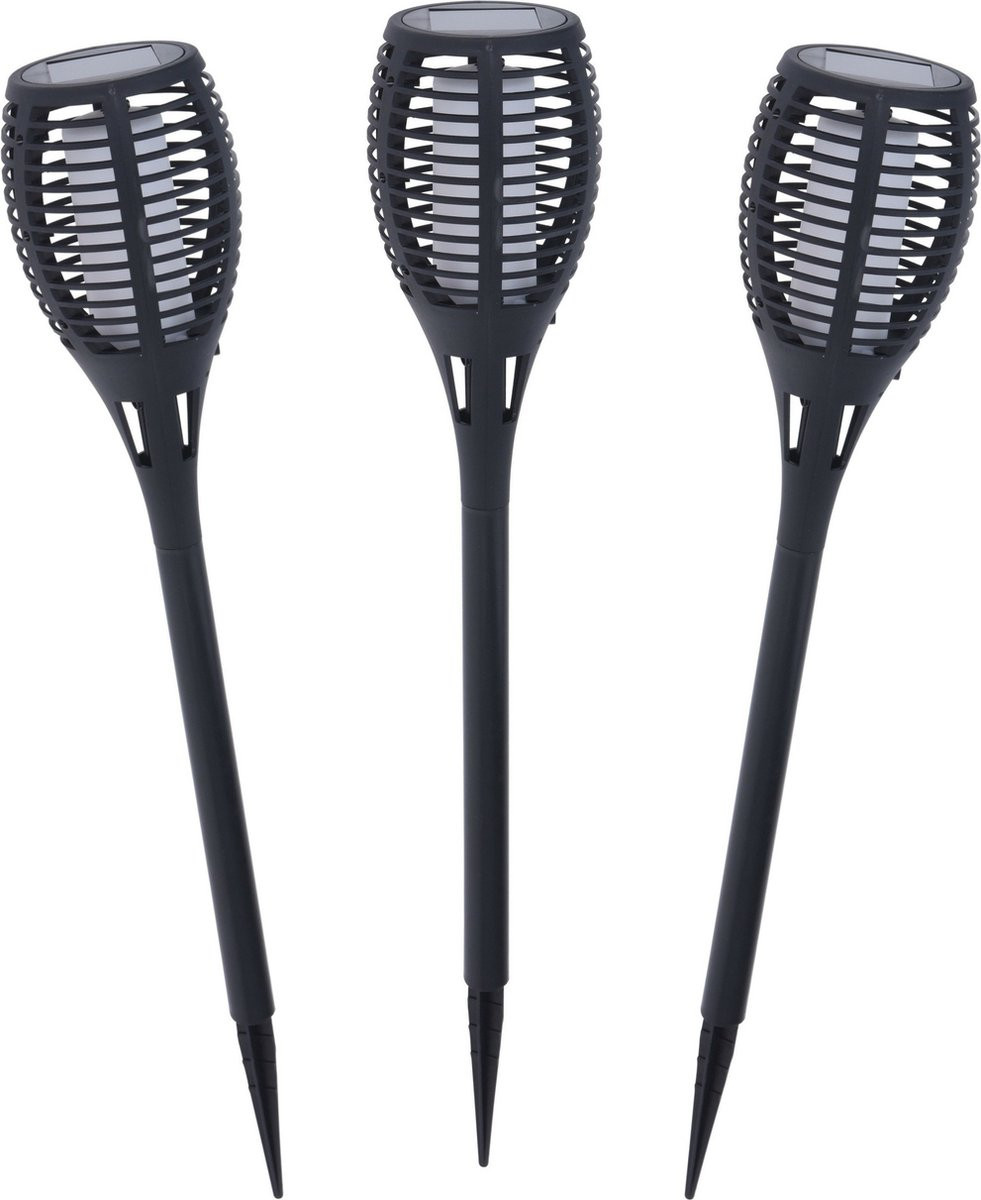 Pro Garden Set van 3 Solar Fakkels met Vlam-effect - Zwart - 49 cm