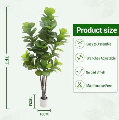 YUN Artificial Fiddle Leaf Fig Tree with Wood Trunk