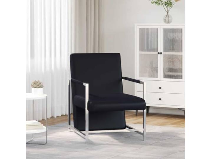 HEFZGDB Sessel mit Verchromten Beinen Schwarz Kunstleder Moderner Würfelsessel mit Holzgestell und Ergonomic Design für Wohnzimmer und Büro