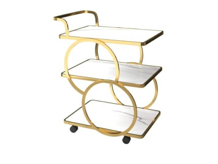 DFHetFH Rollwagen 3-stufiger Küchen-Aufbewahrungswagen Edelstahl-Aufbewahrungswagen Schlafzimmer-Teewagen Home Dining Side Cart Rollwagen Küchenwagen(B)
