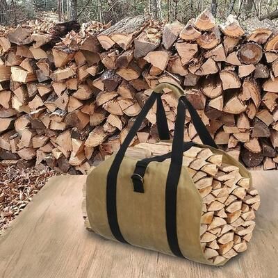 Drop Dash Deals Heavy Duty Wax Canvas Firewood Carrier Bag With Adjustable Straps For Fireplace Camping Heavy Duty Wax Canvas Firewood Carrier Bag With Adjustable Straps For Fireplace Camping
