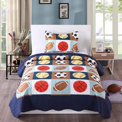 Porch & Den MarCielo Polyester Lightweight Football Kids Quilt Set
