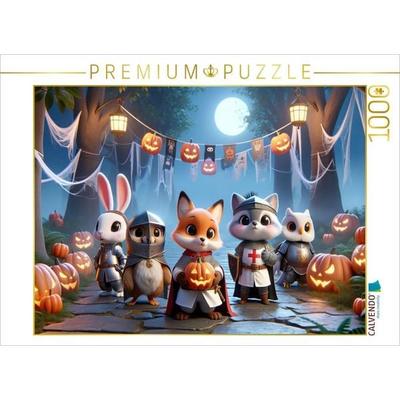 CALVENDO Puzzle Das Halloween-Fest im Ritterwald: Gruselspaß und Kürbisschnitzen | 1000 Teile Lege-Größe 64x48cm Foto-Puzzle für glückliche Stunden