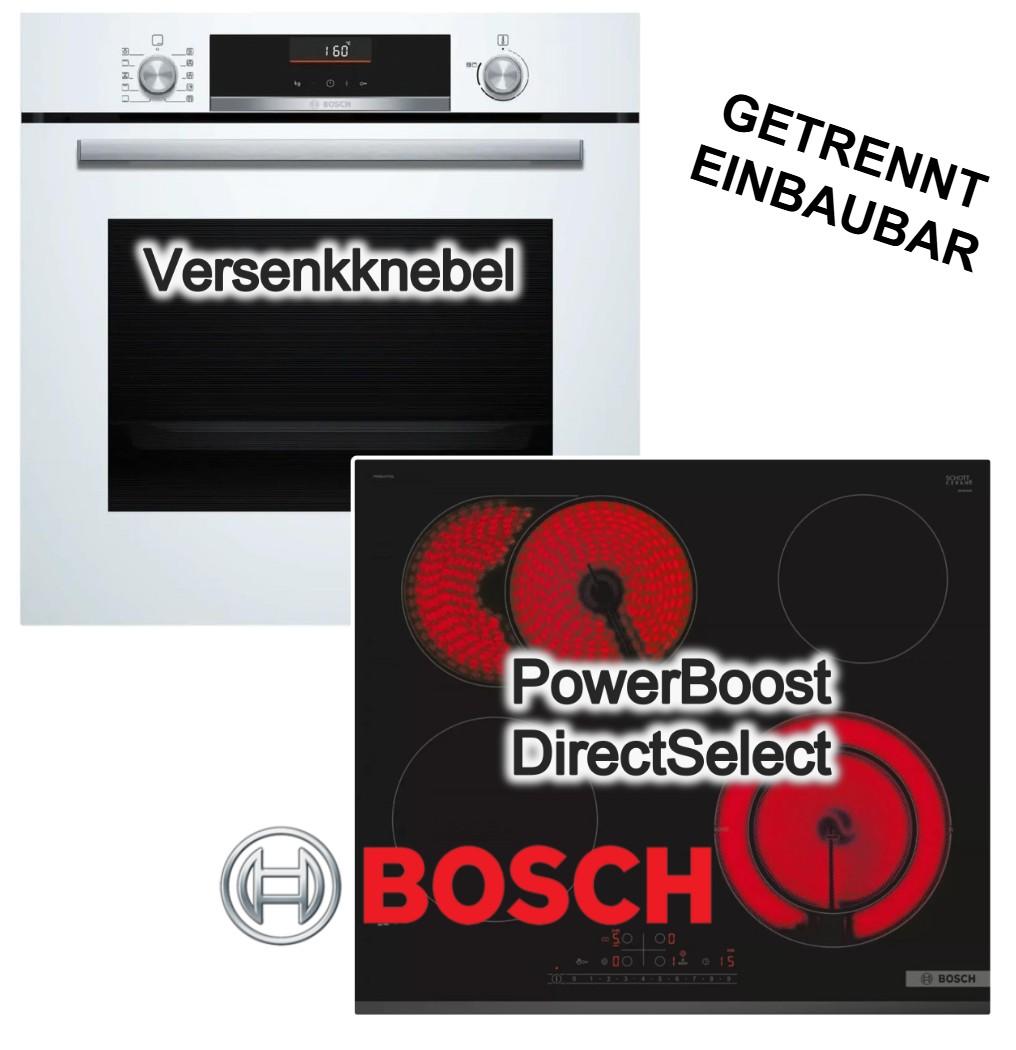 BOSCH Herdset Einbaubackofen 3D-Heißluft AirFry weiß + Glaskeramik-Kochfeld PowerBoost Zweikreis-Kochzone
