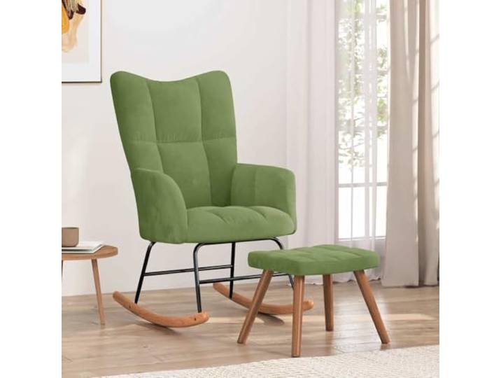 NLQMSU Schaukelstuhl mit Fußstütze, Hellgrün, Samt Rahmen aus langlebigem Stahl, Schienen aus stabilem Holz, optimaler Komfort, modernes Design für Wohnzimmer