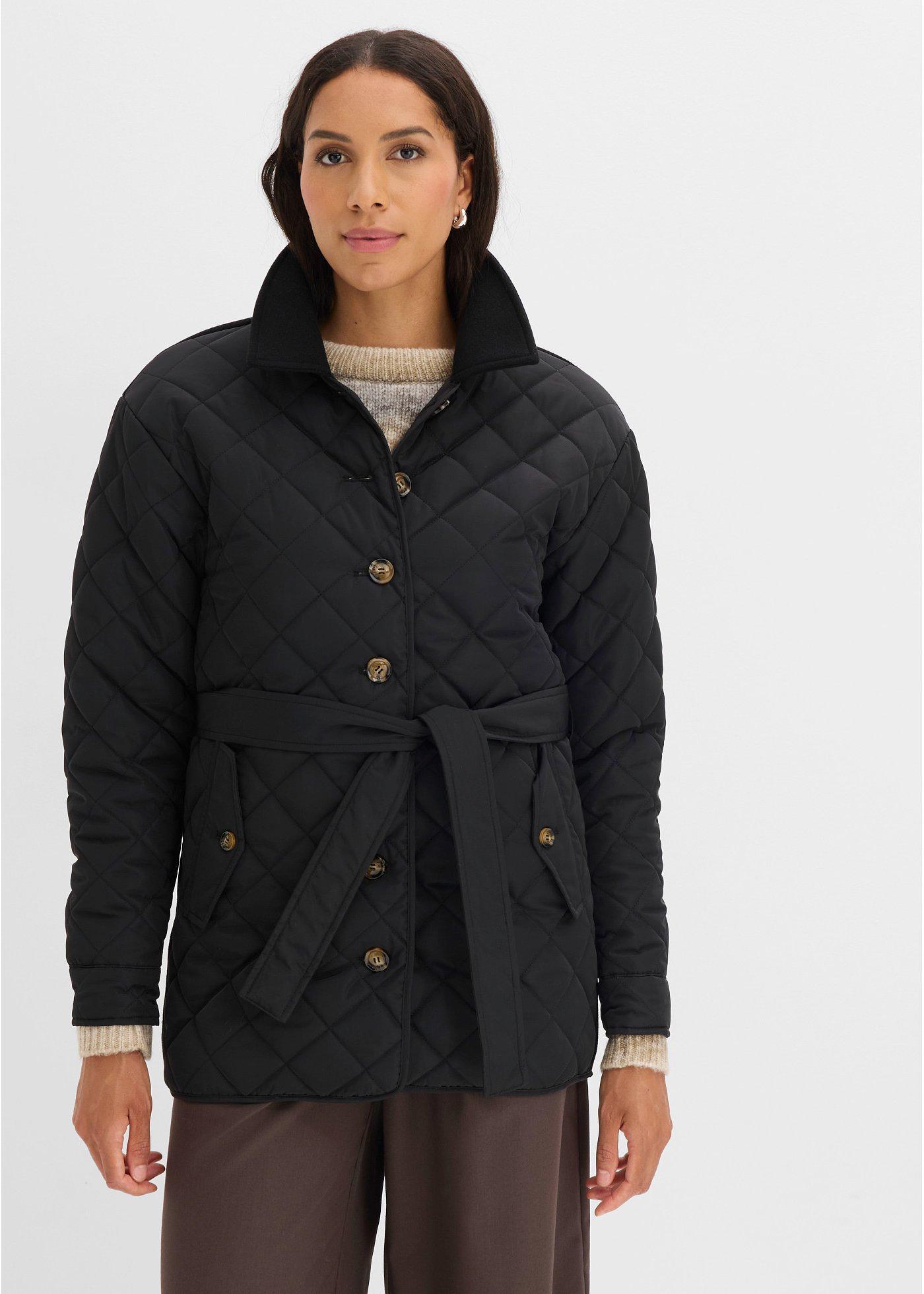 bonprix Leichte Steppjacke im Materialmix, schwarz, Gr.48, Leichte Steppjacke im Materialmix