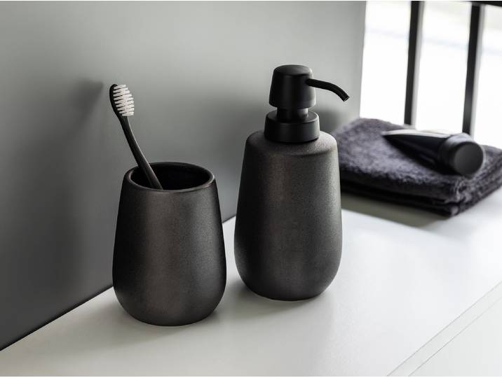 Set accessoires bain Nerno gobelet à dents : céramique distributeur de savon : céramique pompe : plastique Noir/Noir 8 x 19 x 8cm