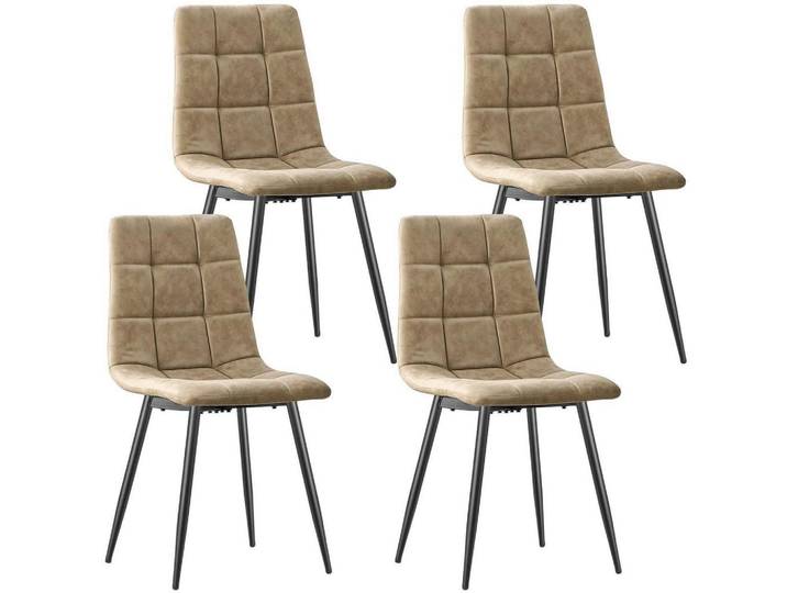 Esszimmerstuhl 4er Set Mikrofaser-Kunstleder Gelblich Braun, Beige, Kunststoff, 41.5x88x43 cm, Esszimmer, Stühle